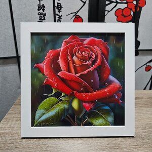 8x8 Framed Red Rose Gorgeous‎ Watercolor Oil Painting Framed Art Print